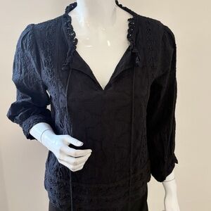 Flannel Australian Brand Black Cotton Eyelet & Lace Peasant Boho Festival Top